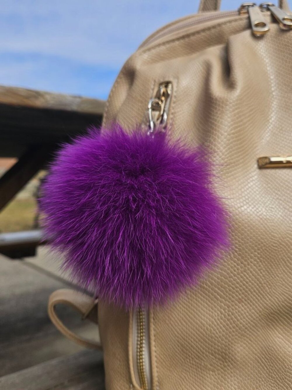 Purple Real Fox Fur Keychain, Luxury Fur Bag Charm